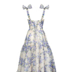Sexy A Line Long Blue Floral Prom Dress Blue And White Party Dresses