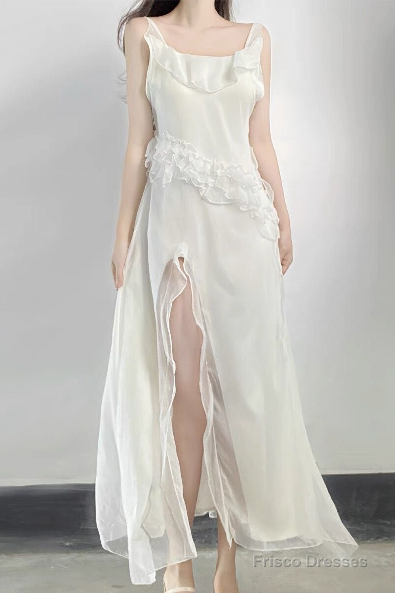 Sexy A Line Long Prom Dress Slit White Evening Dress Secondary image