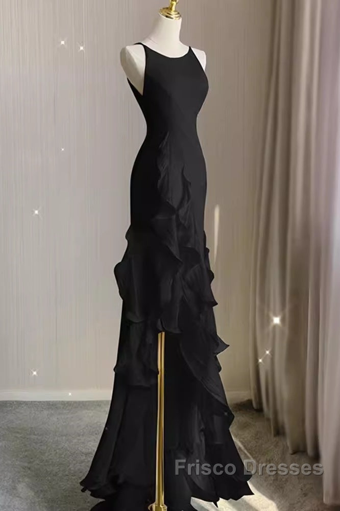 Sexy A Line Long Senior Chiffon Black Formal Prom Dress Formal Dress Secondary image