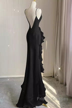 Sexy A Line Long Senior Chiffon Black Formal Prom Dress Formal Dress