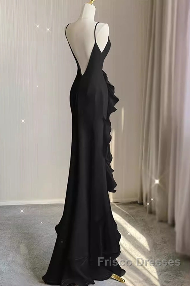 Sexy A Line Long Senior Chiffon Black Formal Prom Dress Formal Dress