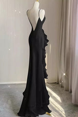 Sexy A Line Long Senior Chiffon Black Prom Dress Formal Dress