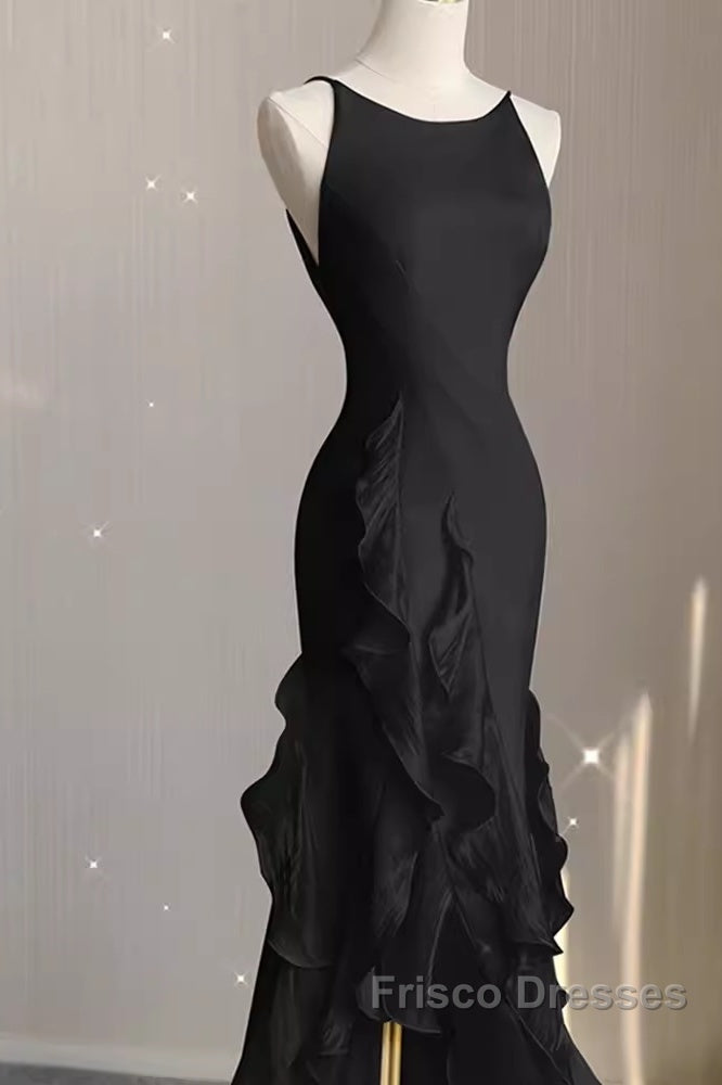 Sexy A Line Long Senior Chiffon Black Formal Prom Dress Formal Dress