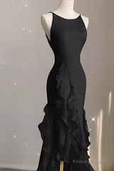 Sexy A Line Long Senior Chiffon Black Prom Dress Formal Dress