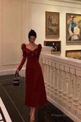 Sexy A Line Long Sleeves Red Satin Prom Dresses Birthday Outfits