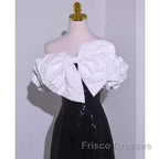 Sexy A Line Off The Shoulder Long Black Sequin Formal Prom Dress