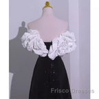 Sexy A Line Off The Shoulder Long Black Sequin Formal Prom Dress