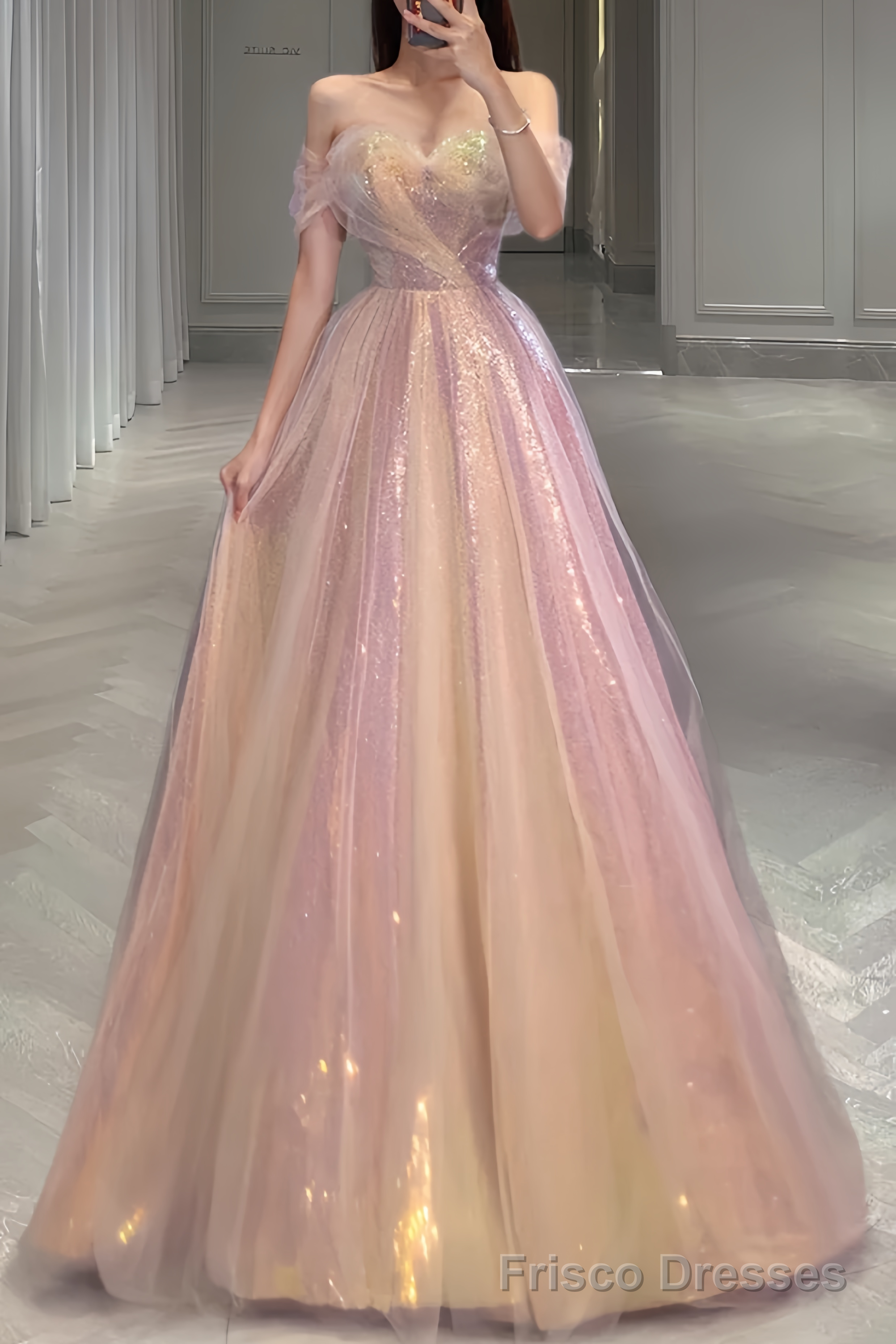 Sexy A line Off The Shoulder Prom Dresses With Sleeves Long Prom Gown ...