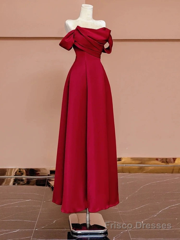 Sexy A Line Off The Shoulder Red Satin Floor Length Evening Dress Prom Dresses Secondary image