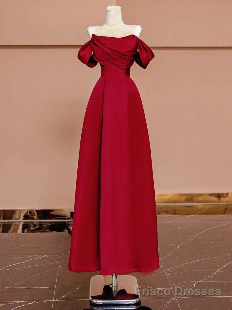 Sexy A Line Off The Shoulder Red Satin Floor Length Evening Dress Prom Dresses Main image