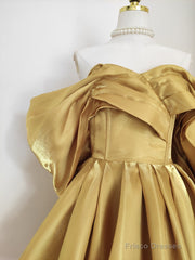Sexy A Line Off The Shoulder Yellow Satin Travel Vacation Dresses Short Birthday Dress