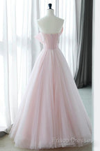 Sexy A-Line Pink Tulle Long Formal Prom Dress