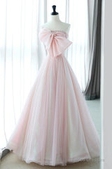 Sexy A-Line Pink Tulle Long Prom Dress