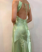 Sexy A Line Sage Green Satin Prom Dresses 21Th Birthday Outfit