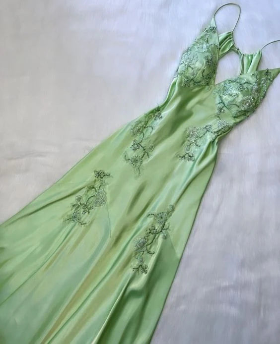 Sexy A Line Sage Green Satin Prom Dresses 21Th Birthday Outfit Main image