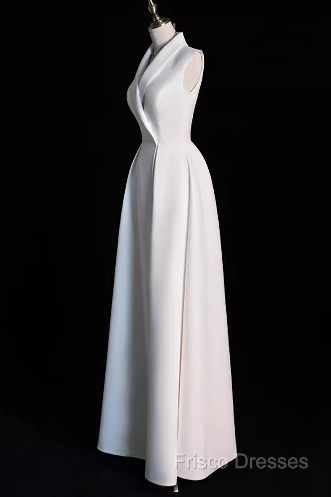 Sexy A Line Satin Party Dress Long White Formal Prom Dress Secondary image