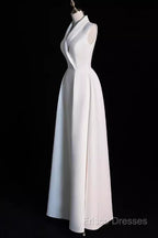 Sexy A Line Satin Party Dress Long White Formal Prom Dress