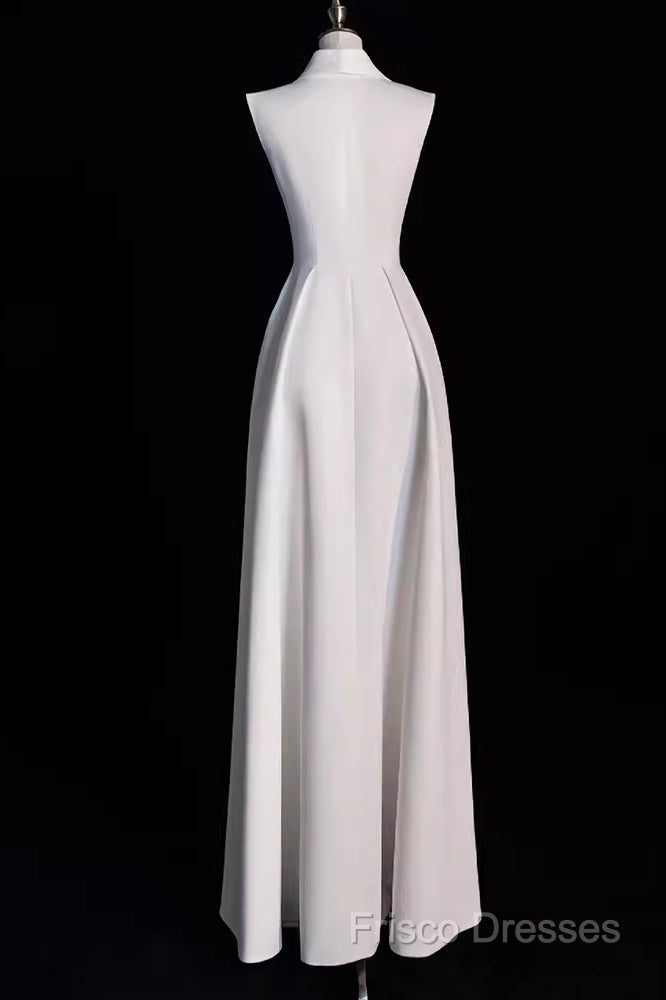Sexy A Line Satin Party Dress Long White Formal Prom Dress