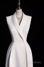 Sexy A Line Satin Party Dress Long White Formal Prom Dress