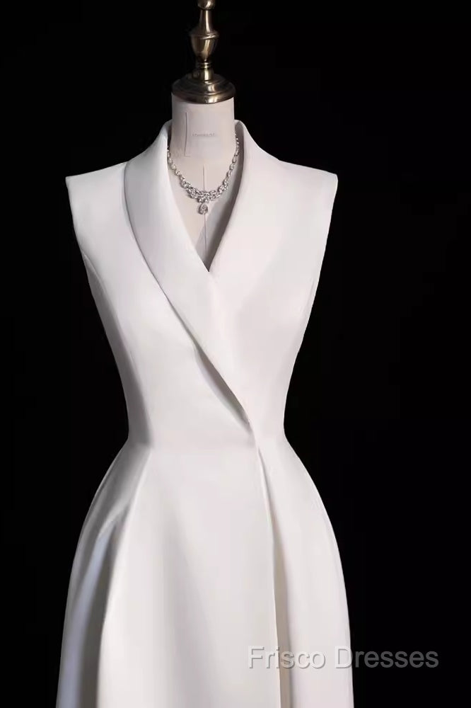 Sexy A Line Satin Party Dress Long White Formal Prom Dress