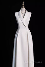 Sexy A Line Satin Party Dress Long White Formal Prom Dress