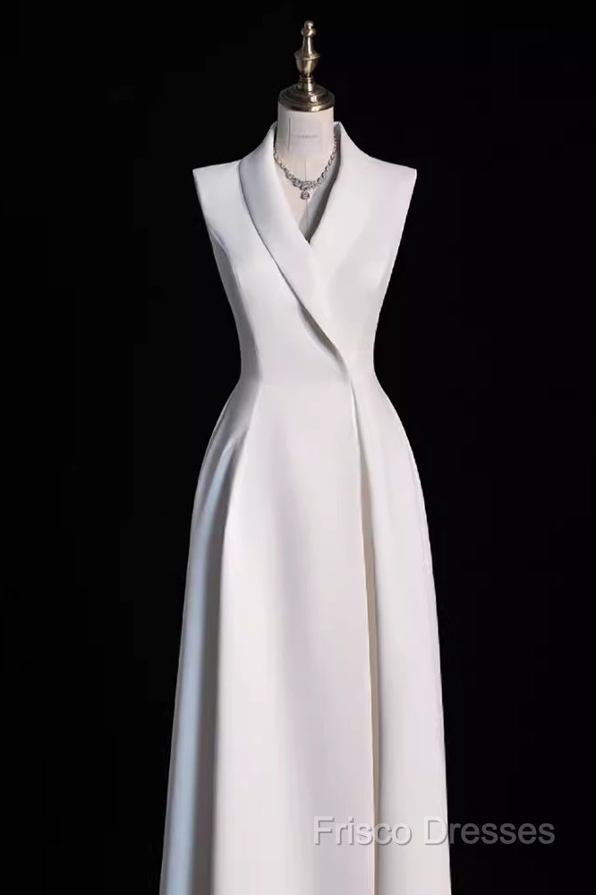 Sexy A Line Satin Party Dress Long White Formal Prom Dress
