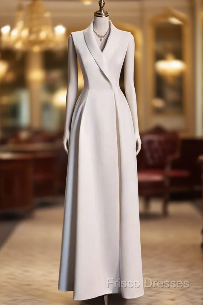 Sexy A Line Satin Party Dress Long White Formal Prom Dress Main image