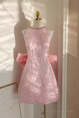 Sexy A Line Scoop Pink Sequin Travel Vacation Dress Short Birthday Dress