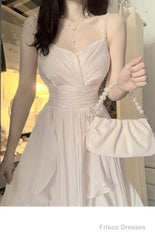 Sexy A Line Spaghetti Straps Champagne Prom Dresses Night Dress Birthday Outfits