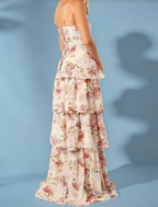 Sexy A Line Spaghetti Straps Floor Length Floral Evening Dress Chiffon Prom Dresses
