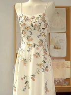 Sexy A Line Spaghetti Straps Ivory Floral Satin Prom Dresses Birthday Outfits Evening Gown