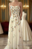 Sexy A Line Spaghetti Straps Ivory Floral Satin Formal Prom Dress Birthday Outfits Evening Gown