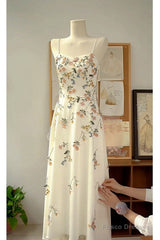 Sexy A Line Spaghetti Straps Ivory Floral Satin Prom Dresses Birthday Outfits Evening Gown
