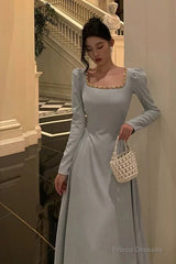 Sexy A Line Square Neckline Long Sleeves Prom Dresses Birthday Outfits Evening Gown