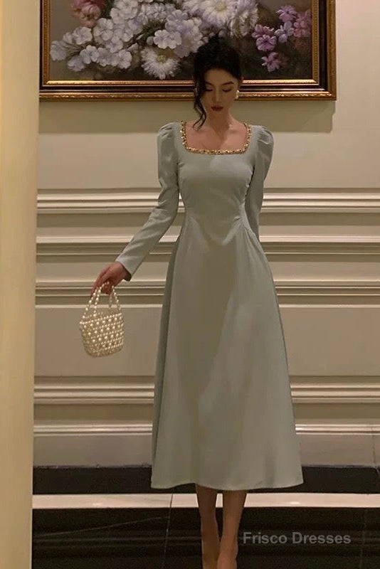 Sexy A Line Square Neckline Long Sleeves Prom Dresses Birthday Outfits Evening Gown Main image