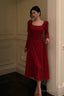 Sexy A Line Square Neckline Red Velvet Prom Dresses Birthday Outfits Evening Gown