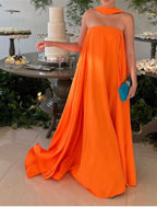 Sexy A Line Strapless Chiffon Organge Long Prom Dresses