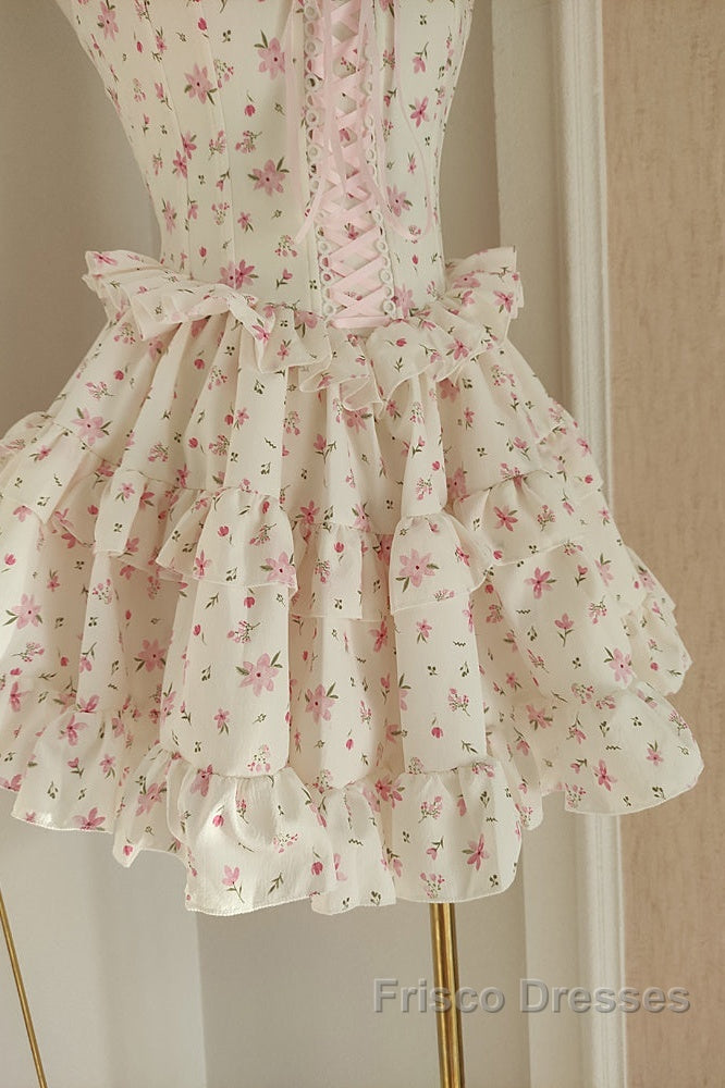 Sexy A Line Strapless Floral Holiday Dress Travel Vacation Dress Short Chiffon Birthday Dress Secondary image