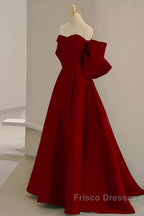Sexy A Line Strapless Red Long Formal Prom Dress