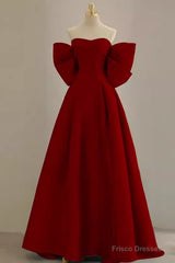 Sexy A Line Strapless Red Long Prom Dress