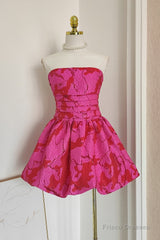 Sexy A Line Strapless Satin Pink Floral Vacation Dresses Short Birthday Dress