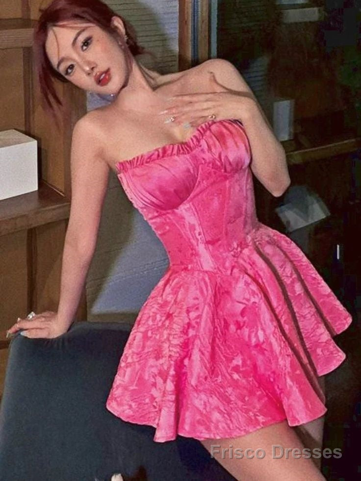 Sexy A line Strapless Short Pink Homecoming Dress Secondary image