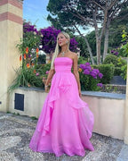 Sexy A Line Strapless Sleeveless Party Dress Pink Prom Dress