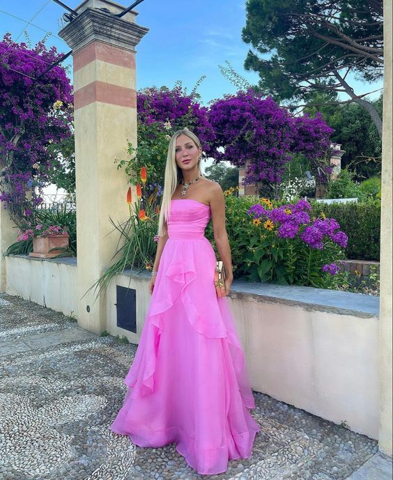 Sexy A Line Strapless Sleeveless Party Dress Pink Prom Dress Main image