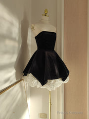 Sexy A Line Strapless Velvet Black Holiday Dress Travel Vacation Dresses Short Birthday Dress