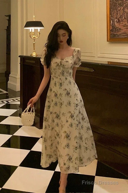 Sexy A Line Straps Floral Chiffon Ruffles Prom Dresses Birthday Outfits Evening Gown