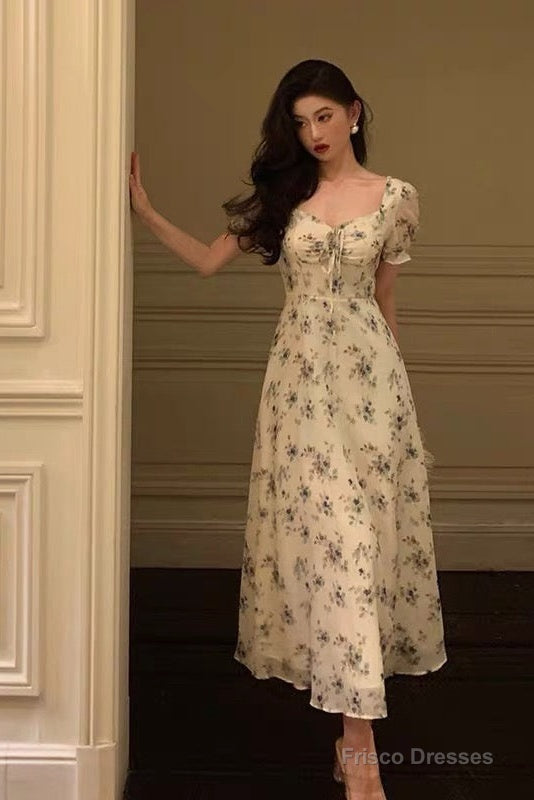 Sexy A Line Straps Floral Chiffon Ruffles Prom Dresses Birthday Outfits Evening Gown