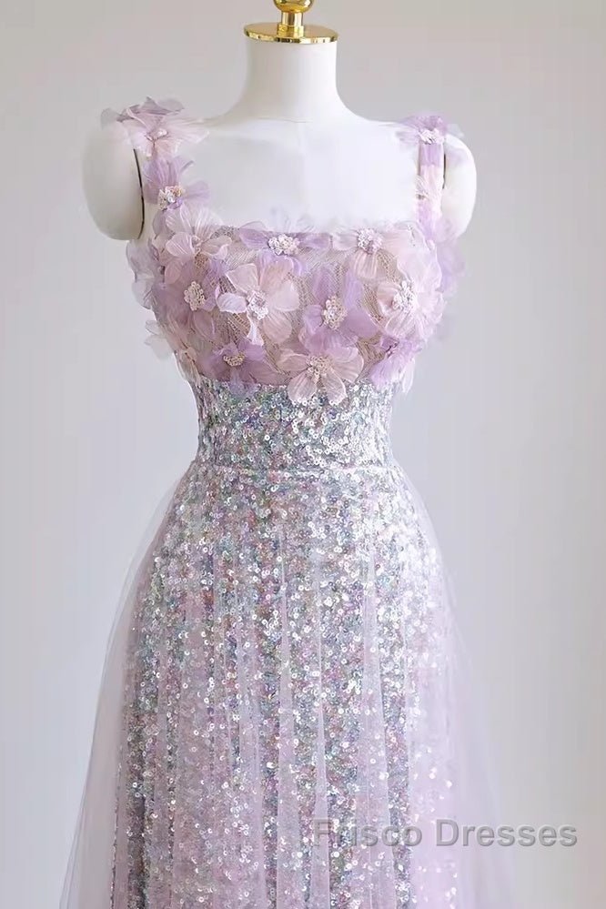 Sexy A Line Straps Lilac Sequin Formal Prom Dress Secondary image