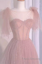 Sexy A Line Straps Neckline Long Pink Formal Prom Dress