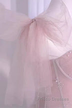 Sexy A Line Straps Neckline Long Pink Formal Prom Dress